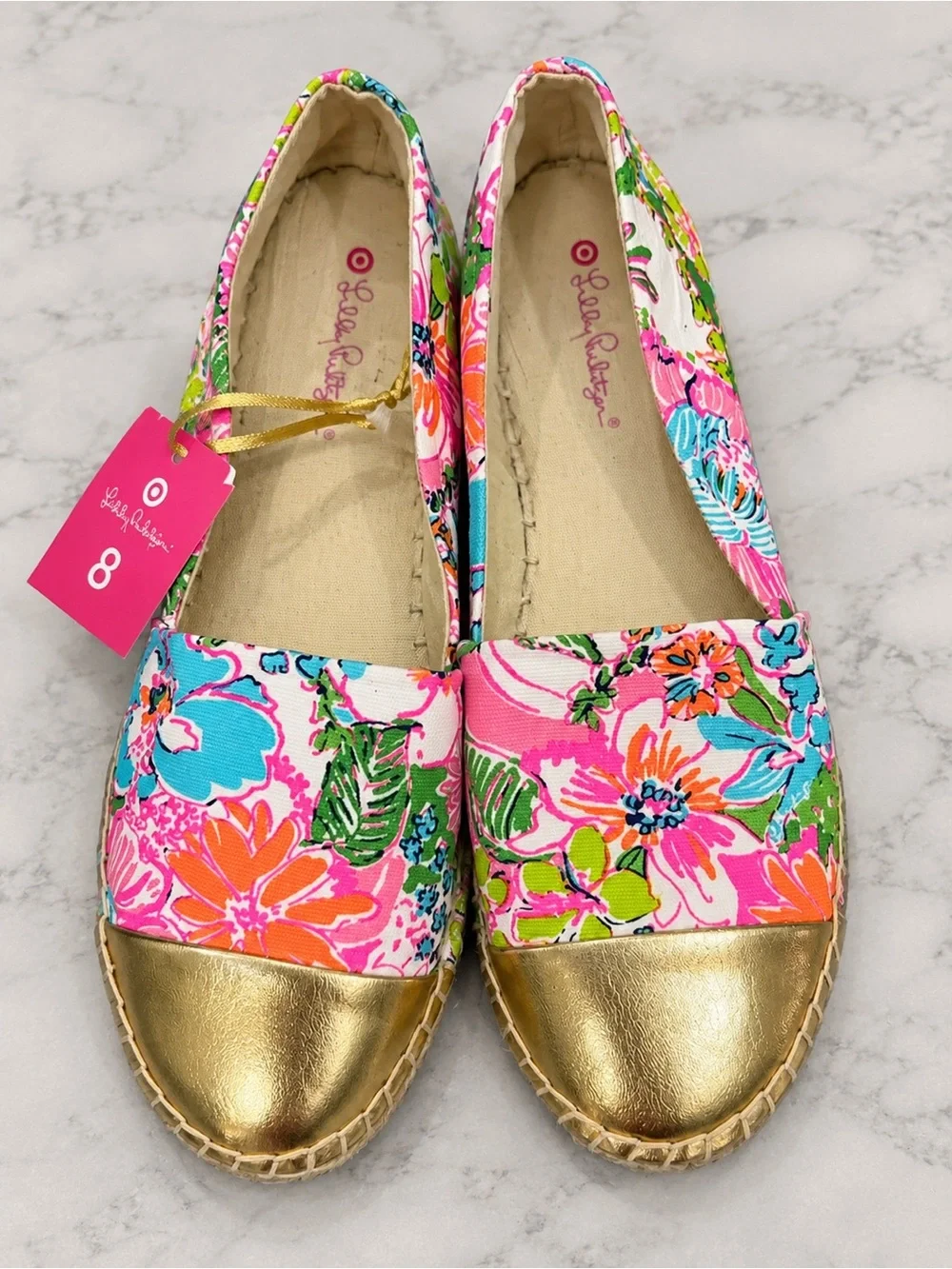 NWT Lilly Pulitzer x Target Nosey Posey Espadrilles Floral Gold Toe Size 8 Rare